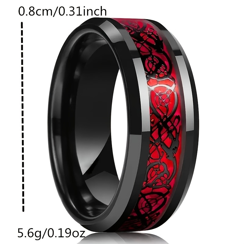 Men's Steel Carbon Fiber & Women's Ruby Garnet Ring Set